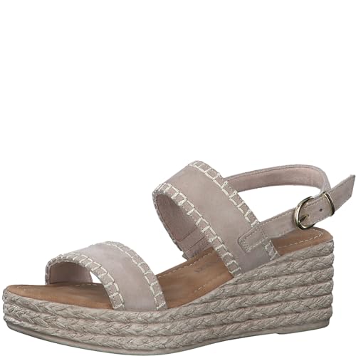 MARCO TOZZI Damen Sandalen mit Keilabsatz mit Verstellbarem Riemen aus Leder, Beige (Nude), 39 EU von MARCO TOZZI