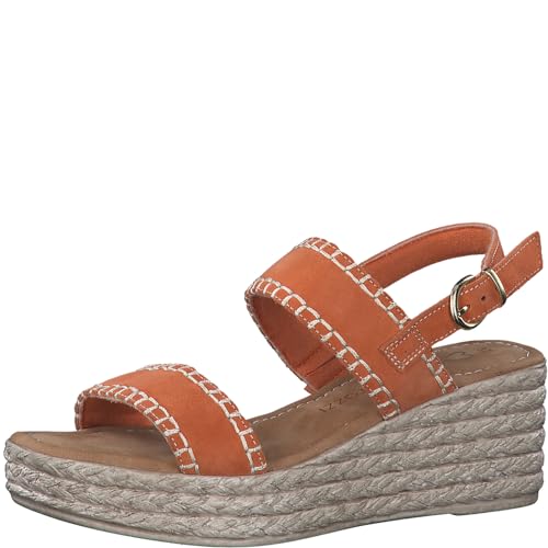 MARCO TOZZI Damen Sandalen mit Keilabsatz mit Verstellbarem Riemen aus Leder, Braun (Mango), 39 EU von MARCO TOZZI