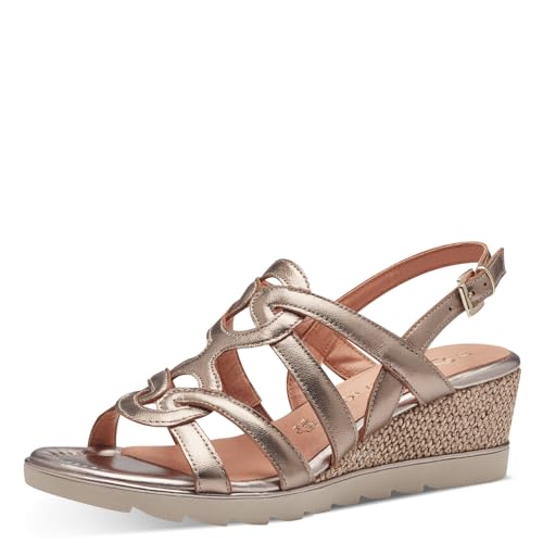 MARCO TOZZI Damen Sandalen mit Keilabsatz mit Verstellbarem Riemen aus Leder, Metallisch (Rose Metallic), 39 EU von MARCO TOZZI
