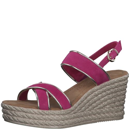 MARCO TOZZI Damen Sandalen mit Keilabsatz mit Verstellbarem Riemen aus Leder, Rosa (Pink Comb), 40 EU von MARCO TOZZI