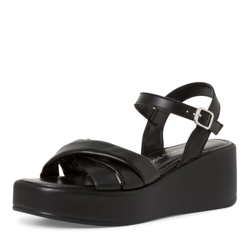 MARCO TOZZI Damen Sandalen mit Keilabsatz mit Verstellbarem Riemen aus Leder, Schwarz (Schwarz), 39 EU von MARCO TOZZI