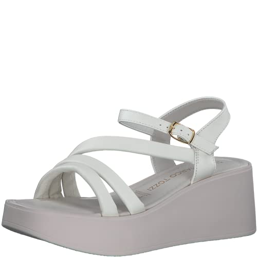 MARCO TOZZI Damen Sandalen mit Keilabsatz mit Verstellbarem Riemen aus Leder, Weiß (Pebble), 38 EU von MARCO TOZZI