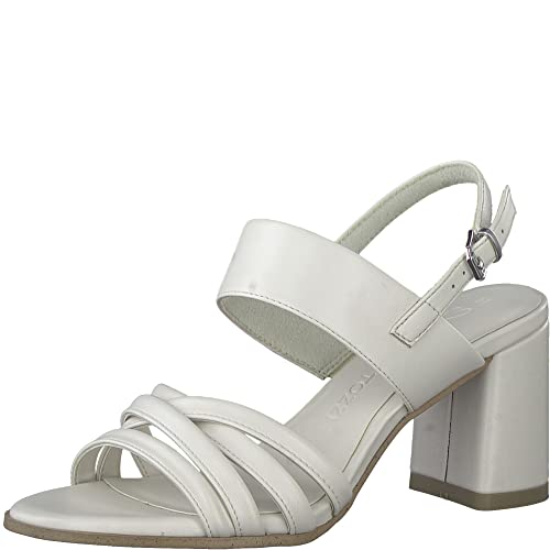 MARCO TOZZI Damen Sandalette Lack Slingback Blockabsatz 2-28314-20, Größe:41 EU, Farbe:Weiß von MARCO TOZZI