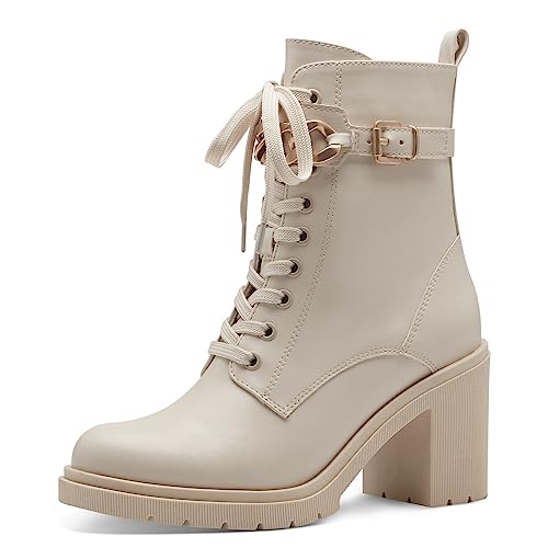 MARCO TOZZI Damen Schnürstiefel mit Absatz aus Kunstleder Blockabsatz, Beige (Cream/Gold), 40 von MARCO TOZZI