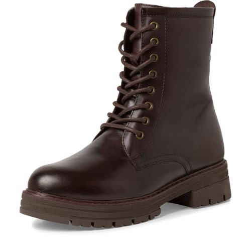 MARCO TOZZI Damen Schnürstiefel ohne Absatz aus Leder Winter, Braun (Mocca), 37 EU von MARCO TOZZI