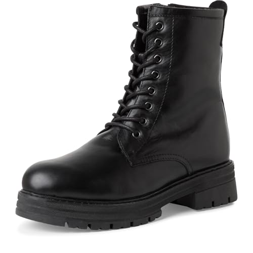 MARCO TOZZI Damen Schnürstiefel ohne Absatz aus Leder Winter, Schwarz (Black), 39 EU von MARCO TOZZI