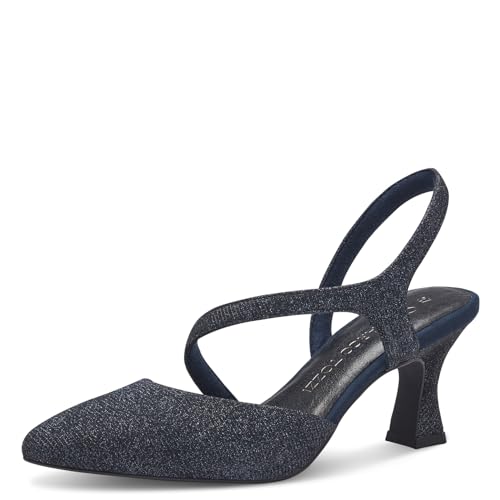 MARCO TOZZI Damen Slingpumps Spitz Vegan, Blau (Navy Metallic), 39 EU von MARCO TOZZI