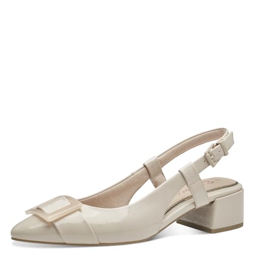 MARCO TOZZI Damen Slingpumps Spitz Vegan, Cremefarben (Powder Patent), 36 EU von MARCO TOZZI