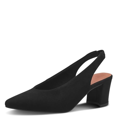 MARCO TOZZI Damen Slingpumps aus Leder mit Blockabsatz, Schwarz (Schwarz), 38 EU von MARCO TOZZI