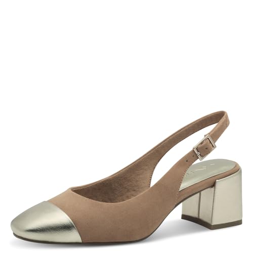 MARCO TOZZI Damen Slingpumps mit Blockabsatz Vegan, Beige (Nougat Comb), 41 EU von MARCO TOZZI