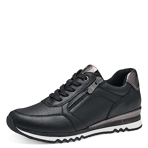 MARCO TOZZI Damen Sneaker flach Vegan Freizeit, Schwarz (Black/Gun Mtl), 36 EU von MARCO TOZZI