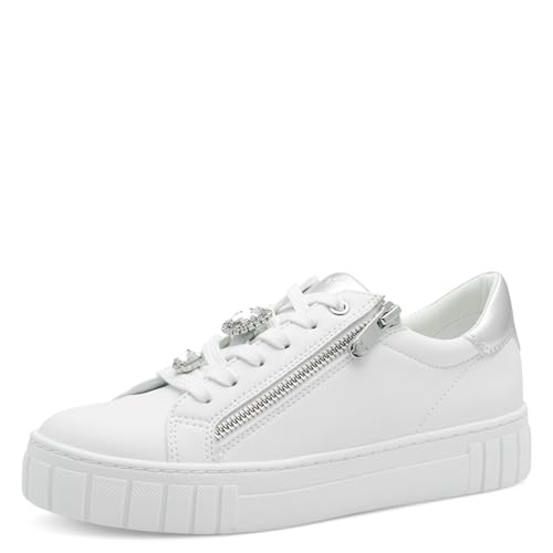 MARCO TOZZI Damen Sneaker flach mit Glitzerstein Elegant, Weiß (White/Silver), 41 EU von MARCO TOZZI