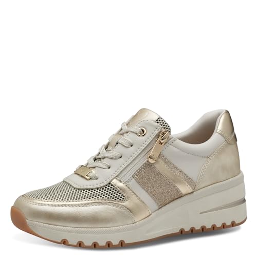 MARCO TOZZI Damen Sneaker flach mit Reißverschluss Chunky-Sohle, Beige (Cream Comb), 40 EU von MARCO TOZZI
