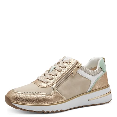 MARCO TOZZI Damen Sneaker flach mit Reißverschluss Chunky-Sohle, Gold (Gold Comb), 41 EU von MARCO TOZZI