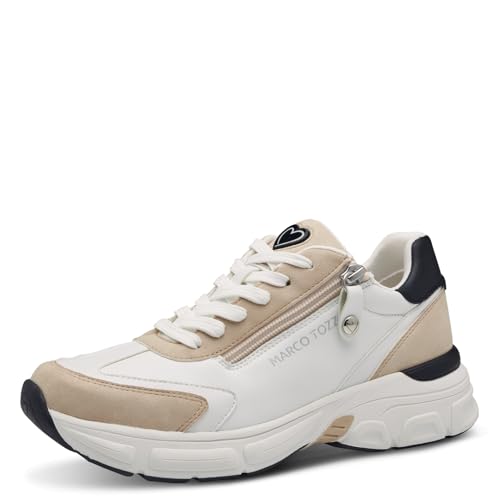 MARCO TOZZI Damen Sneaker flach mit Reißverschluss Chunky-Sohle, Weiß (White/Black), 36 EU von MARCO TOZZI