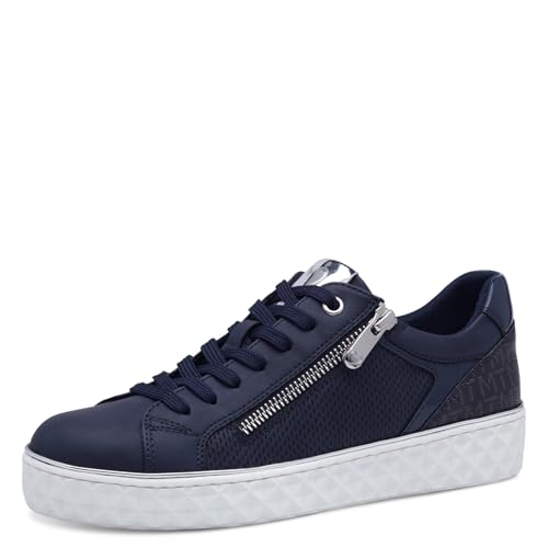 MARCO TOZZI Damen Sneaker flach mit Reißverschluss Vegan, Blau (Navy Comb), 37 EU von MARCO TOZZI