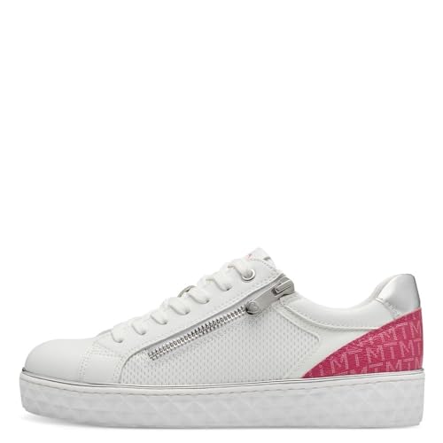 MARCO TOZZI Damen Sneaker flach mit Reißverschluss Vegan, Weiß (White/Silver), 41 EU von MARCO TOZZI
