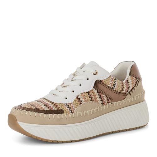 MARCO TOZZI Damen Sneaker flach mit Schnürsenkeln Chunky-Sohle, Beige (Cream Comb), 36 EU von MARCO TOZZI