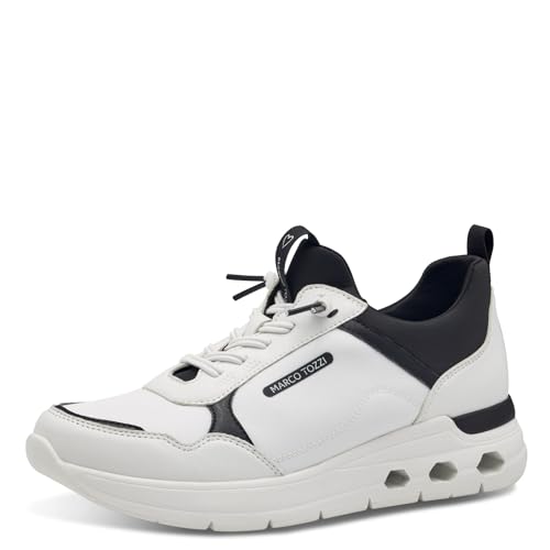 MARCO TOZZI Damen Sneaker flach mit Schnürsenkeln Chunky-Sohle, Weiß (White/Black), 40 EU von MARCO TOZZI