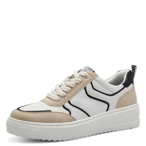 MARCO TOZZI Damen Sneaker flach mit Schnürsenkeln Freizeit, Weiß (White/Black), 42 EU von MARCO TOZZI