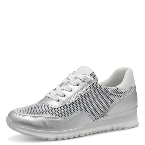 MARCO TOZZI Damen Sneaker flach mit Schnürsenkeln Vegan, Weiß (White/Silver), 38 EU von MARCO TOZZI