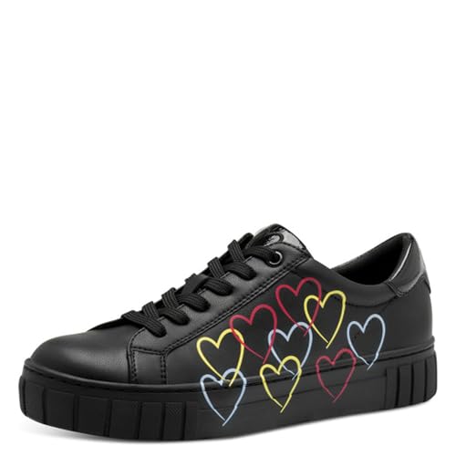 MARCO TOZZI Damen Sneaker mit Plateau und mehrfarbigem Herz Muster 2-23711-44, Größe:40 EU, Farbe:Schwarz von MARCO TOZZI