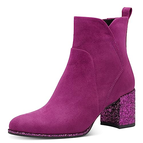 MARCO TOZZI Damen Stiefeletten mit Absatz Elegant Glitzer, Rosa (Grape Comb), 37 von MARCO TOZZI