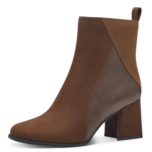 MARCO TOZZI Damen Stiefeletten mit Absatz Elegant mit Reißverschluss, Braun (Cognac Comb), 40 EU von MARCO TOZZI
