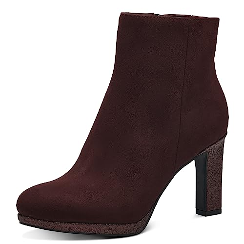 MARCO TOZZI Damen Stiefeletten mit Absatz Elegant mit Reißverschluss, Rot (Bordeaux Comb), 37 von MARCO TOZZI