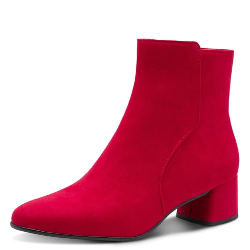 MARCO TOZZI Damen Stiefeletten mit Absatz Elegant mit Reißverschluss, Rot (Dk.Red), 42 EU von MARCO TOZZI