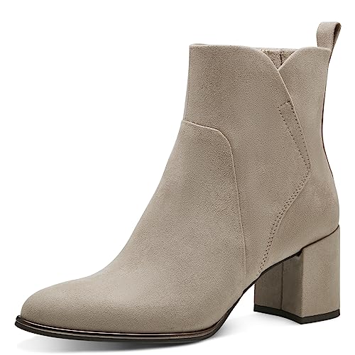 MARCO TOZZI Damen Stiefeletten mit Absatz Spitz mit Reißverschluss, Braun (Taupe), 42 EU von MARCO TOZZI