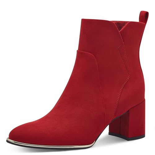 MARCO TOZZI Damen Stiefeletten mit Absatz Spitz mit Reißverschluss, Rot (Dk.Red), 37 EU von MARCO TOZZI