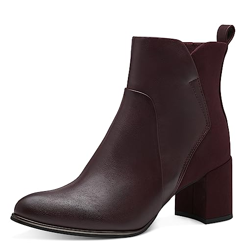 MARCO TOZZI Damen Stiefeletten mit Absatz aus Kunstleder Blockabsatz, Rot (Bordeaux Comb), 36 von MARCO TOZZI