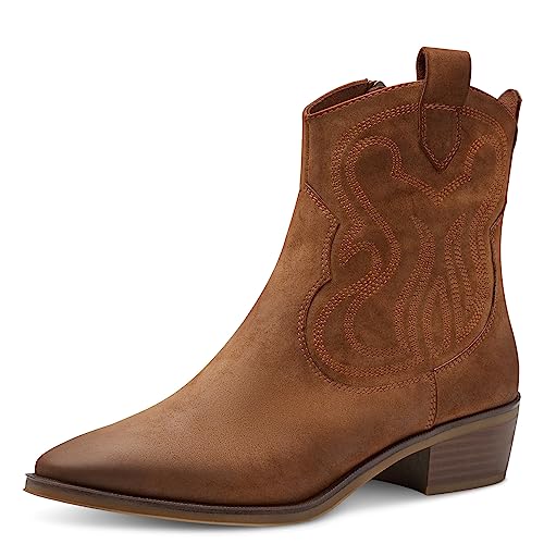 MARCO TOZZI Damen Stiefeletten mit Absatz aus Kunstleder Cowboy, Braun (Cognac), 40 von MARCO TOZZI