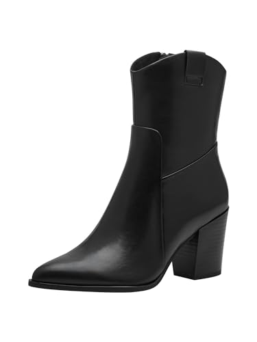 MARCO TOZZI Damen Stiefeletten mit Absatz aus Kunstleder Spitz, Schwarz (Black), 40 EU von MARCO TOZZI