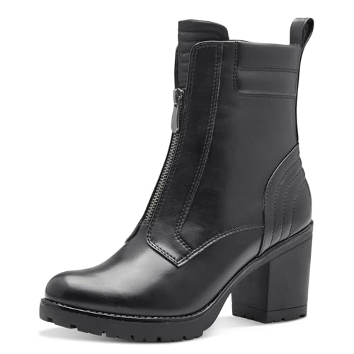 MARCO TOZZI Damen Stiefeletten mit Absatz aus Kunstleder mit Reißverschluss, Schwarz (Black), 40 EU von MARCO TOZZI