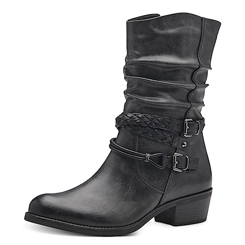 MARCO TOZZI Damen Stiefeletten mit Absatz aus Kunstleder mit Schnallen, Grau (Anthracite Com), 37 von MARCO TOZZI