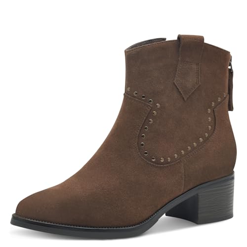 MARCO TOZZI Damen Stiefeletten mit Absatz aus Leder Cowboy, Braun (Cafe), 38 EU von MARCO TOZZI