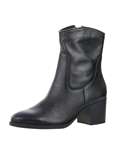 MARCO TOZZI Damen Stiefeletten mit Absatz aus Leder mit Reißverschluss, Schwarz (Black), 39 EU von MARCO TOZZI
