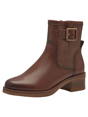 MARCO TOZZI Damen Stiefeletten mit Absatz mit Lederanteil mit Reißverschluss, Braun (Cognac), 37 EU von MARCO TOZZI