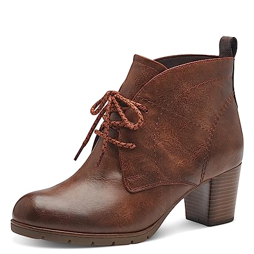MARCO TOZZI Damen Stiefeletten mit Absatz zum Schnüren Elegant, Braun (Cognac Comb), 37 EU von MARCO TOZZI