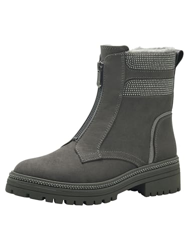 MARCO TOZZI Damen Stiefeletten ohne Absatz Gefüttert mit Reißverschluss, Grau (Graphite Comb), 38 EU von MARCO TOZZI