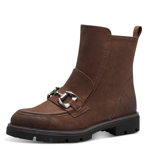MARCO TOZZI Damen Stiefeletten ohne Absatz Vegan mit Schnalle, Braun (Nut Comb), 36 EU von MARCO TOZZI