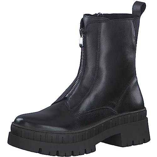 MARCO TOZZI Damen Stiefeletten ohne Absatz aus Leder Plateau, Schwarz (Black), 37 von MARCO TOZZI