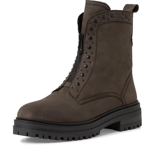 MARCO TOZZI Damen Stiefeletten ohne Absatz aus Leder mit Reißverschluss, Braun (Anthracite N.C), 36 EU von MARCO TOZZI