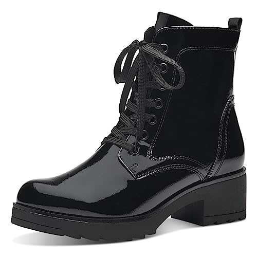 MARCO TOZZI Damen Stiefeletten zum Schnüren aus Kunstleder Blockabsatz, Schwarz (Black Patent), 36 von MARCO TOZZI