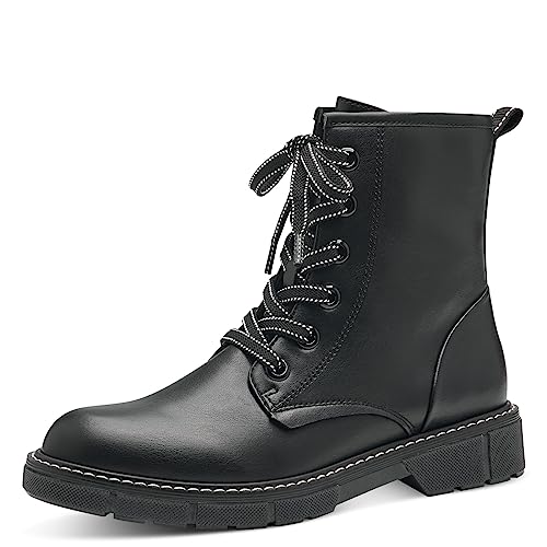 MARCO TOZZI Damen Stiefeletten zum Schnüren aus Kunstleder Flach, Schwarz (Black/White), 36 von MARCO TOZZI