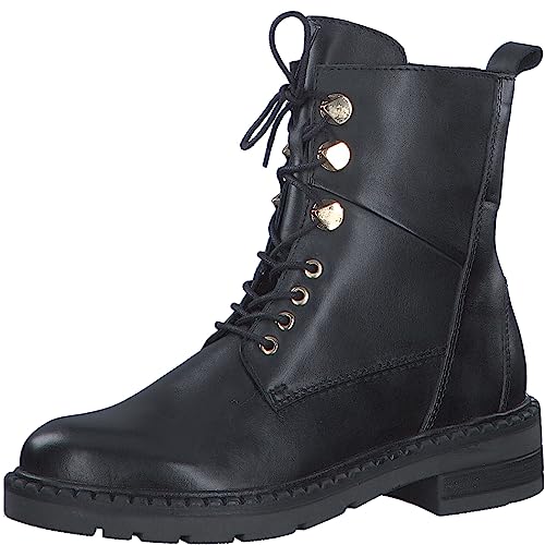 MARCO TOZZI Damen Stiefeletten zum Schnüren aus Leder Flach, Schwarz (Black/Gold), 36 von MARCO TOZZI