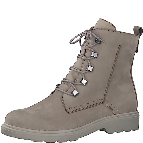 MARCO TOZZI Damen Stiefeletten zum Schnüren aus Leder Herbst, Braun (Taupe Nubuck), 39 von MARCO TOZZI