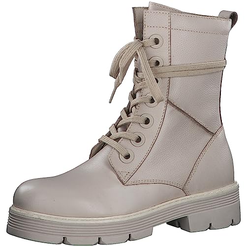 MARCO TOZZI Damen Stiefeletten zum Schnüren aus Leder Plateau, Beige (Cream), 38 von MARCO TOZZI